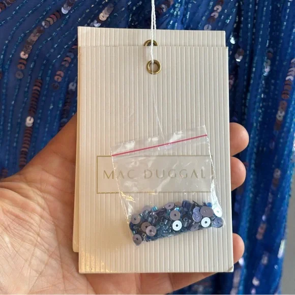 Mac Duggal Light Blue Sequin Tea-Length V-Neck Long Sleeve Formal Dress 22 *NOTE - Picture 9 of 16